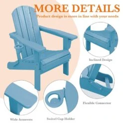 Weather Resistant Plastic HDPE Outdoor Patio Folding Adjustable Adirondack Chair With Cup Holder In Light Blue -More Furniture Store jearey plastic adirondack chairs cgtjy blue 44 1000