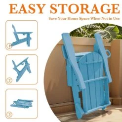 Weather Resistant Plastic HDPE Outdoor Patio Folding Adjustable Adirondack Chair With Cup Holder In Light Blue -More Furniture Store jearey plastic adirondack chairs cgtjy blue 4f 1000