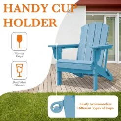 Weather Resistant Plastic HDPE Outdoor Patio Folding Adjustable Adirondack Chair With Cup Holder In Light Blue -More Furniture Store jearey plastic adirondack chairs cgtjy blue 76 1000