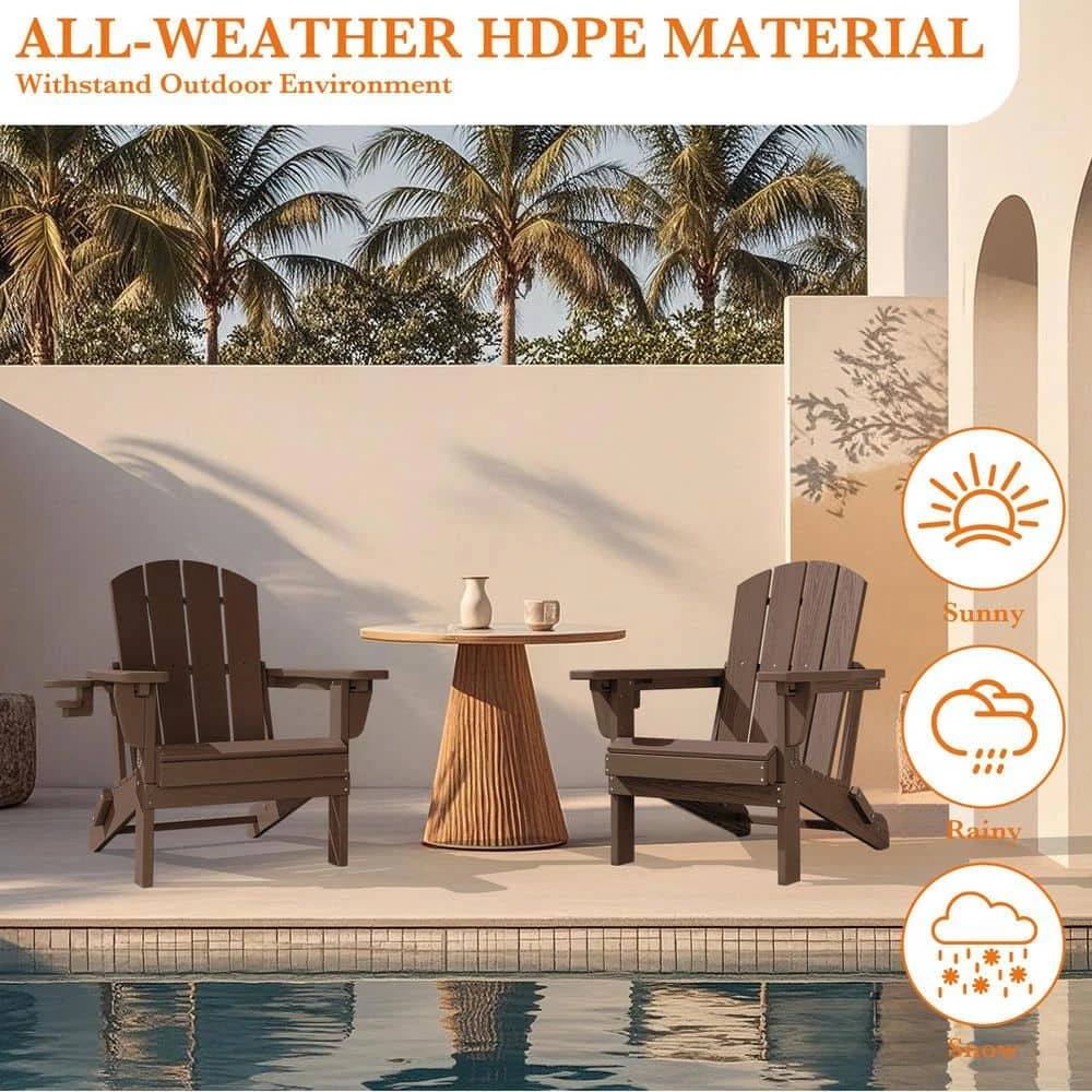 Weather Resistant Plastic HDPE Outdoor Patio Folding Adjustable Adirondack Chair With Cup Holder In Brown 8 Weather Resistant Plastic HDPE Outdoor Patio Folding Adjustable Adirondack Chair With Cup Holder In Brown - Image 8