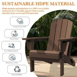 Weather Resistant Plastic HDPE Outdoor Patio Folding Adjustable Adirondack Chair With Cup Holder In Coffee -More Furniture Store jearey plastic adirondack chairs cgtjy coffee 1f 1000