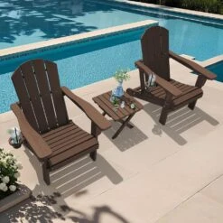 Weather Resistant Plastic HDPE Outdoor Patio Folding Adjustable Adirondack Chair With Cup Holder In Coffee -More Furniture Store jearey plastic adirondack chairs cgtjy coffee 31 1000