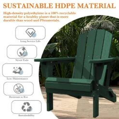 Weather Resistant Plastic HDPE Outdoor Patio Folding Adjustable Adirondack Chair With Cup Holder In Dark Green -More Furniture Store jearey plastic adirondack chairs cgtjy darkg 1f 1000