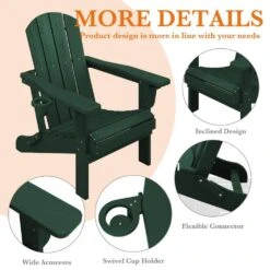 Weather Resistant Plastic HDPE Outdoor Patio Folding Adjustable Adirondack Chair With Cup Holder In Dark Green -More Furniture Store jearey plastic adirondack chairs cgtjy darkg 44 1000