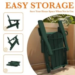 Weather Resistant Plastic HDPE Outdoor Patio Folding Adjustable Adirondack Chair With Cup Holder In Dark Green -More Furniture Store jearey plastic adirondack chairs cgtjy darkg 4f 1000