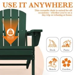 Weather Resistant Plastic HDPE Outdoor Patio Folding Adjustable Adirondack Chair With Cup Holder In Dark Green -More Furniture Store jearey plastic adirondack chairs cgtjy darkg fa 1000