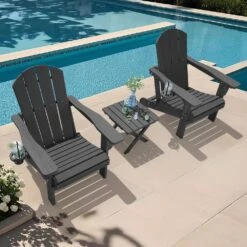 Weather Resistant Plastic HDPE Outdoor Patio Folding Adjustable Adirondack Chair With Cup Holder In Gray -More Furniture Store jearey plastic adirondack chairs cgtjy dr 31 1000