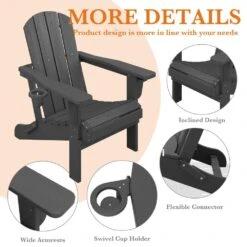 Weather Resistant Plastic HDPE Outdoor Patio Folding Adjustable Adirondack Chair With Cup Holder In Gray -More Furniture Store jearey plastic adirondack chairs cgtjy dr 44 1000