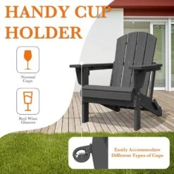 Weather Resistant Plastic HDPE Outdoor Patio Folding Adjustable Adirondack Chair With Cup Holder In Gray -More Furniture Store jearey plastic adirondack chairs cgtjy dr fa 1000