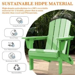 Weather Resistant Plastic HDPE Outdoor Patio Folding Adjustable Adirondack Chair With Cup Holder In Light Green -More Furniture Store jearey plastic adirondack chairs cgtjy green 1f 1000
