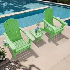 Weather Resistant Plastic HDPE Outdoor Patio Folding Adjustable Adirondack Chair With Cup Holder In Light Green -More Furniture Store jearey plastic adirondack chairs cgtjy green 31 1000