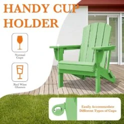 Weather Resistant Plastic HDPE Outdoor Patio Folding Adjustable Adirondack Chair With Cup Holder In Light Green -More Furniture Store jearey plastic adirondack chairs cgtjy green 76 1000