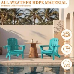 Weather Resistant Plastic HDPE Outdoor Patio Folding Adjustable Adirondack Chair With Cup Holder In Peacock Blue -More Furniture Store jearey plastic adirondack chairs cgtjy kql 76 1000