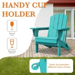 Weather Resistant Plastic HDPE Outdoor Patio Folding Adjustable Adirondack Chair With Cup Holder In Peacock Blue -More Furniture Store jearey plastic adirondack chairs cgtjy kql fa 1000