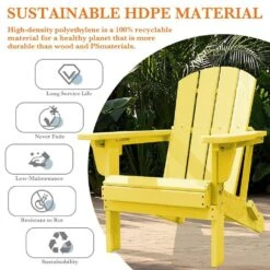 Weather Resistant Plastic HDPE Outdoor Patio Folding Adjustable Adirondack Chair With Cup Holder In Lemon Yellow -More Furniture Store jearey plastic adirondack chairs cgtjy nmh 1f 1000