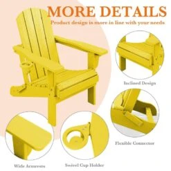 Weather Resistant Plastic HDPE Outdoor Patio Folding Adjustable Adirondack Chair With Cup Holder In Lemon Yellow -More Furniture Store jearey plastic adirondack chairs cgtjy nmh 44 1000