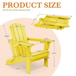Weather Resistant Plastic HDPE Outdoor Patio Folding Adjustable Adirondack Chair With Cup Holder In Lemon Yellow -More Furniture Store jearey plastic adirondack chairs cgtjy nmh c3 1000
