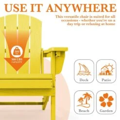 Weather Resistant Plastic HDPE Outdoor Patio Folding Adjustable Adirondack Chair With Cup Holder In Lemon Yellow -More Furniture Store jearey plastic adirondack chairs cgtjy nmh fa 1000