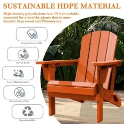 Weather Resistant Plastic HDPE Outdoor Patio Folding Adjustable Adirondack Chair With Cup Holder In Dark Orange -More Furniture Store jearey plastic adirondack chairs cgtjy orange 1f 1000