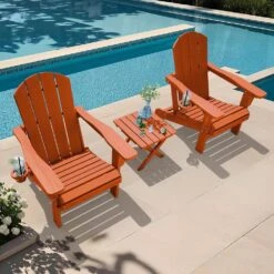 Weather Resistant Plastic HDPE Outdoor Patio Folding Adjustable Adirondack Chair With Cup Holder In Dark Orange -More Furniture Store jearey plastic adirondack chairs cgtjy orange 31 1000