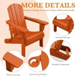 Weather Resistant Plastic HDPE Outdoor Patio Folding Adjustable Adirondack Chair With Cup Holder In Dark Orange -More Furniture Store jearey plastic adirondack chairs cgtjy orange 44 1000