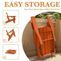 Weather Resistant Plastic HDPE Outdoor Patio Folding Adjustable Adirondack Chair With Cup Holder In Dark Orange -More Furniture Store jearey plastic adirondack chairs cgtjy orange 4f 1000