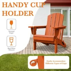 Weather Resistant Plastic HDPE Outdoor Patio Folding Adjustable Adirondack Chair With Cup Holder In Dark Orange -More Furniture Store jearey plastic adirondack chairs cgtjy orange 76 1000