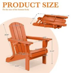 Weather Resistant Plastic HDPE Outdoor Patio Folding Adjustable Adirondack Chair With Cup Holder In Dark Orange -More Furniture Store jearey plastic adirondack chairs cgtjy orange c3 1000