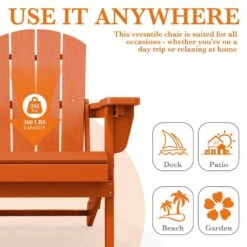 Weather Resistant Plastic HDPE Outdoor Patio Folding Adjustable Adirondack Chair With Cup Holder In Dark Orange -More Furniture Store jearey plastic adirondack chairs cgtjy orange fa 1000