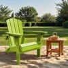 Weather Resistant Plastic HDPE Outdoor Patio Folding Adjustable Adirondack Chair With Cup Holder In Apple Green