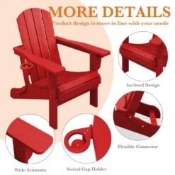 Weather Resistant Plastic HDPE Outdoor Patio Folding Adjustable Adirondack Chair With Cup Holder In Red 13 Weather Resistant Plastic HDPE Outdoor Patio Folding Adjustable Adirondack Chair With Cup Holder In Red -More Furniture Store jearey plastic adirondack chairs cgtjy red 1f 1000
