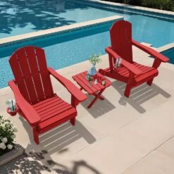 Weather Resistant Plastic HDPE Outdoor Patio Folding Adjustable Adirondack Chair With Cup Holder In Red 17 Weather Resistant Plastic HDPE Outdoor Patio Folding Adjustable Adirondack Chair With Cup Holder In Red -More Furniture Store jearey plastic adirondack chairs cgtjy red 31 1000