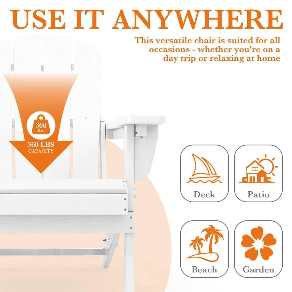 Weather Resistant Plastic HDPE Outdoor Patio Folding Adjustable Adirondack Chair With Cup Holder In White 7 Weather Resistant Plastic HDPE Outdoor Patio Folding Adjustable Adirondack Chair With Cup Holder In White - Image 7