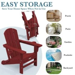 3-Level Adjustable Patio Folding Plastic Adirondack Chair With Retractable Ottoman, Cup And Phone Holders In Dark Red -More Furniture Store jearey plastic adirondack chairs clgjtjy ah 4f 1000