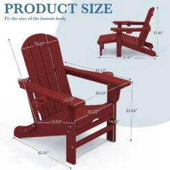 3-Level Adjustable Patio Folding Plastic Adirondack Chair With Retractable Ottoman, Cup And Phone Holders In Dark Red -More Furniture Store jearey plastic adirondack chairs clgjtjy ah c3 1000