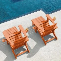 3-Level Adjustable Patio Folding Plastic Adirondack Chair With Retractable Ottoman, Cup And Phone Holders In Orange 17 3-Level Adjustable Patio Folding Plastic Adirondack Chair With Retractable Ottoman, Cup And Phone Holders In Orange -More Furniture Store jearey plastic adirondack chairs clgjtjy aj 31 1000