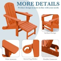 3-Level Adjustable Patio Folding Plastic Adirondack Chair With Retractable Ottoman, Cup And Phone Holders In Orange 14 3-Level Adjustable Patio Folding Plastic Adirondack Chair With Retractable Ottoman, Cup And Phone Holders In Orange -More Furniture Store jearey plastic adirondack chairs clgjtjy aj 44 1000