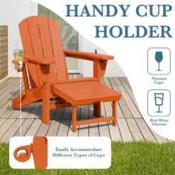 3-Level Adjustable Patio Folding Plastic Adirondack Chair With Retractable Ottoman, Cup And Phone Holders In Orange 15 3-Level Adjustable Patio Folding Plastic Adirondack Chair With Retractable Ottoman, Cup And Phone Holders In Orange -More Furniture Store jearey plastic adirondack chairs clgjtjy aj fa 1000