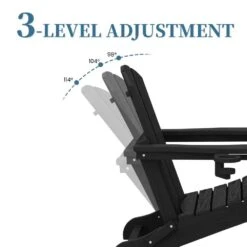 3-Level Adjustable Patio Folding Plastic Adirondack Chair With Retractable Ottoman, Cup And Phone Holders In Black -More Furniture Store jearey plastic adirondack chairs clgjtjy bk 1f 1000