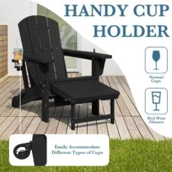 3-Level Adjustable Patio Folding Plastic Adirondack Chair With Retractable Ottoman, Cup And Phone Holders In Black -More Furniture Store jearey plastic adirondack chairs clgjtjy bk fa 1000