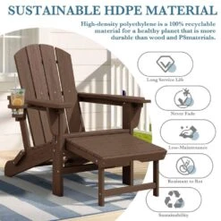 3-Level Adjustable Patio Folding Plastic Adirondack Chair With Retractable Ottoman, Cup And Phone Holders In Brown 15 3-Level Adjustable Patio Folding Plastic Adirondack Chair With Retractable Ottoman, Cup And Phone Holders In Brown -More Furniture Store jearey plastic adirondack chairs clgjtjy bn 1f 1000