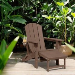 3-Level Adjustable Patio Folding Plastic Adirondack Chair With Retractable Ottoman, Cup And Phone Holders In Brown 19 3-Level Adjustable Patio Folding Plastic Adirondack Chair With Retractable Ottoman, Cup And Phone Holders In Brown -More Furniture Store jearey plastic adirondack chairs clgjtjy bn 31 1000