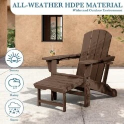 3-Level Adjustable Patio Folding Plastic Adirondack Chair With Retractable Ottoman, Cup And Phone Holders In Brown 18 3-Level Adjustable Patio Folding Plastic Adirondack Chair With Retractable Ottoman, Cup And Phone Holders In Brown -More Furniture Store jearey plastic adirondack chairs clgjtjy bn 76 1000