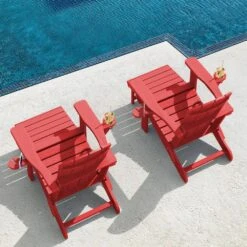 3-Level Adjustable Patio Folding Plastic Adirondack Chair With Retractable Ottoman, Cup And Phone Holders In Bright Red 17 3-Level Adjustable Patio Folding Plastic Adirondack Chair With Retractable Ottoman, Cup And Phone Holders In Bright Red -More Furniture Store jearey plastic adirondack chairs clgjtjy brd 31 1000