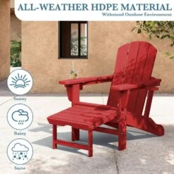 3-Level Adjustable Patio Folding Plastic Adirondack Chair With Retractable Ottoman, Cup And Phone Holders In Bright Red 16 3-Level Adjustable Patio Folding Plastic Adirondack Chair With Retractable Ottoman, Cup And Phone Holders In Bright Red -More Furniture Store jearey plastic adirondack chairs clgjtjy brd 76 1000