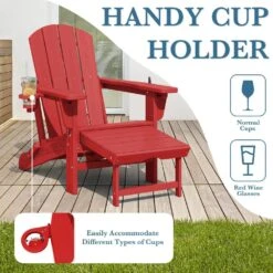 3-Level Adjustable Patio Folding Plastic Adirondack Chair With Retractable Ottoman, Cup And Phone Holders In Bright Red 15 3-Level Adjustable Patio Folding Plastic Adirondack Chair With Retractable Ottoman, Cup And Phone Holders In Bright Red -More Furniture Store jearey plastic adirondack chairs clgjtjy brd fa 1000