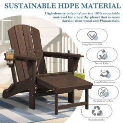 3-Level Adjustable Patio Folding Plastic Adirondack Chair With Retractable Ottoman, Cup And Phone Holders In Coffee -More Furniture Store jearey plastic adirondack chairs clgjtjy co 1f 1000