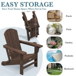 3-Level Adjustable Patio Folding Plastic Adirondack Chair With Retractable Ottoman, Cup And Phone Holders In Coffee -More Furniture Store jearey plastic adirondack chairs clgjtjy co 4f 1000