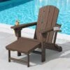 3-Level Adjustable Patio Folding Plastic Adirondack Chair With Retractable Ottoman, Cup And Phone Holders In Coffee