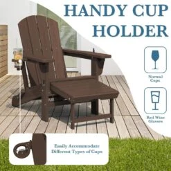 3-Level Adjustable Patio Folding Plastic Adirondack Chair With Retractable Ottoman, Cup And Phone Holders In Coffee -More Furniture Store jearey plastic adirondack chairs clgjtjy co fa 1000
